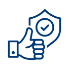 Icon einer Hand mit Daumen hoch und Schild mit Haken als Symbol für Zuverlässigkeit