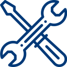 Crossed tools (wrench and screwdriver), symbolizing professional assembly and repairs.