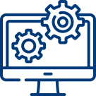 A computer monitor with gears, symbolizing the professional installation and connection of devices.