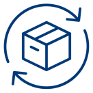 A package being circled by two arrows, symbolizing the smooth and efficient returns process.